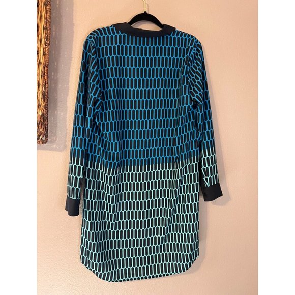 Michael Kors Shirt Dress L Large Blue Black Long Sleeve Career Church Washable - Picture 12 of 12